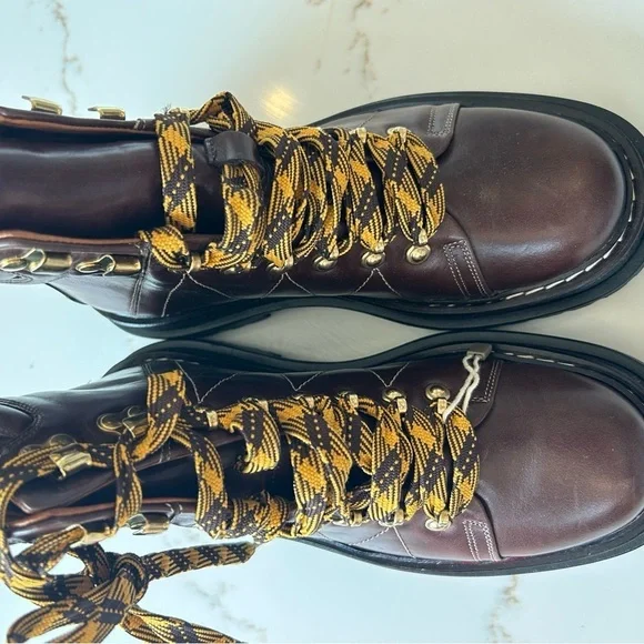 Sandro Brown combat Boots with Yellow Laces size 37